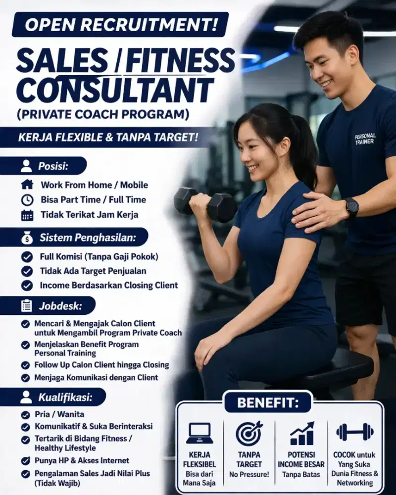 Lowongan kerja sales/fitness consultant WFH