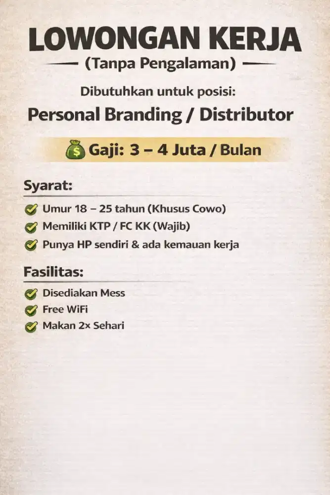 lowongan kerja tanpa pengalaman Jadi Distributor / personal branding