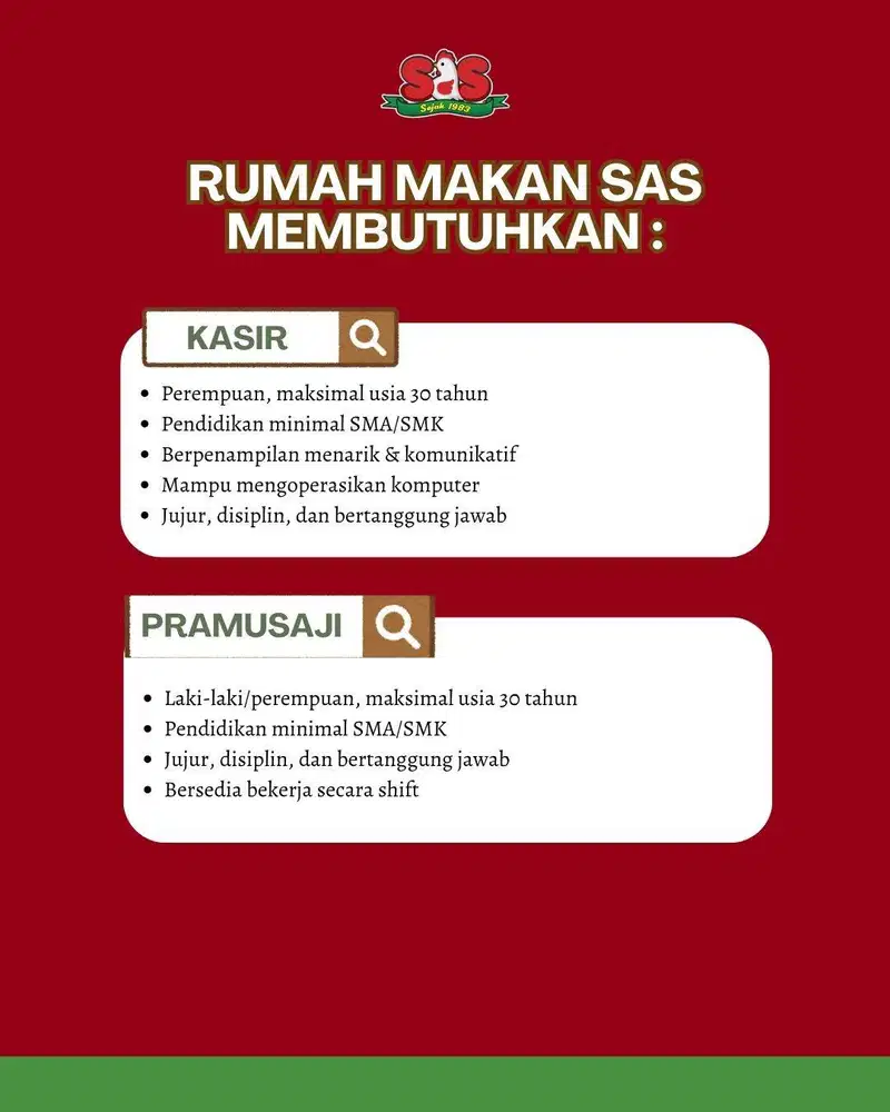 LOWONGAN PEKERJAAN RUMAH MAKAN