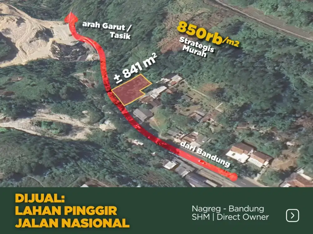 Tanah Pinggir Jalan Nasional Nagreg – 841 m², Harga Ekonomis