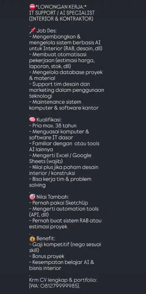 LOKER IT SUPPORT SPECIALIST