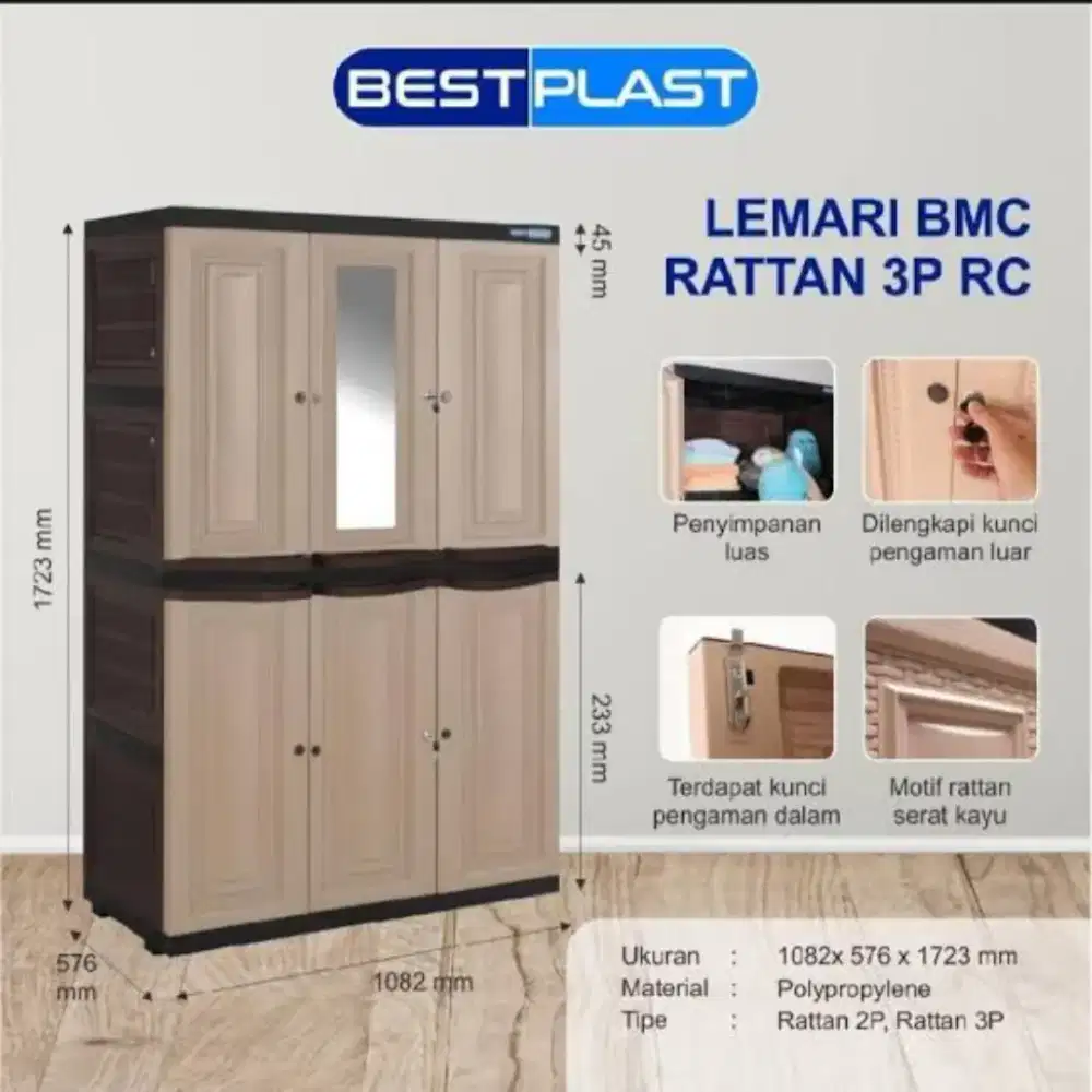 Lemari Plastik Full Rak 3 Pintu Bestplast BMC 3RC Murah jogja (Ars)