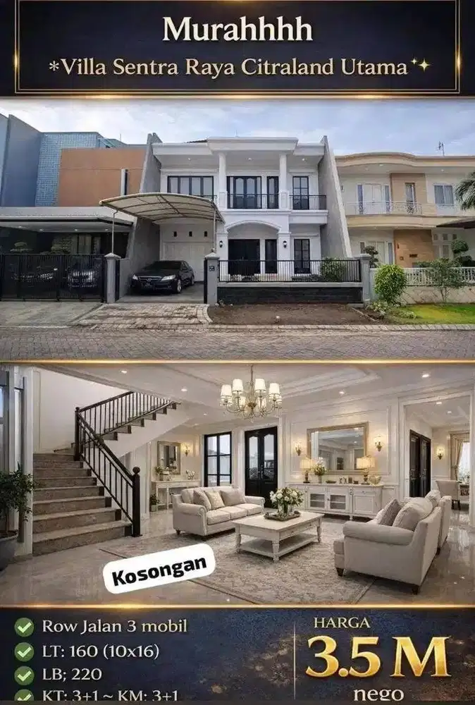 Dijual Murah Rumah Villa Sentra Raya Siap Huni Citraland Surabaya