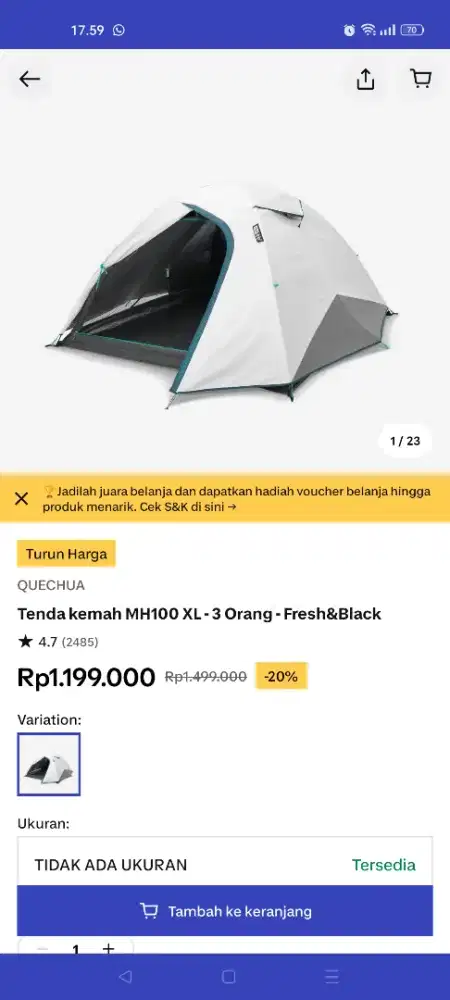 Decathlon tenda MH100 XL Fresh&black