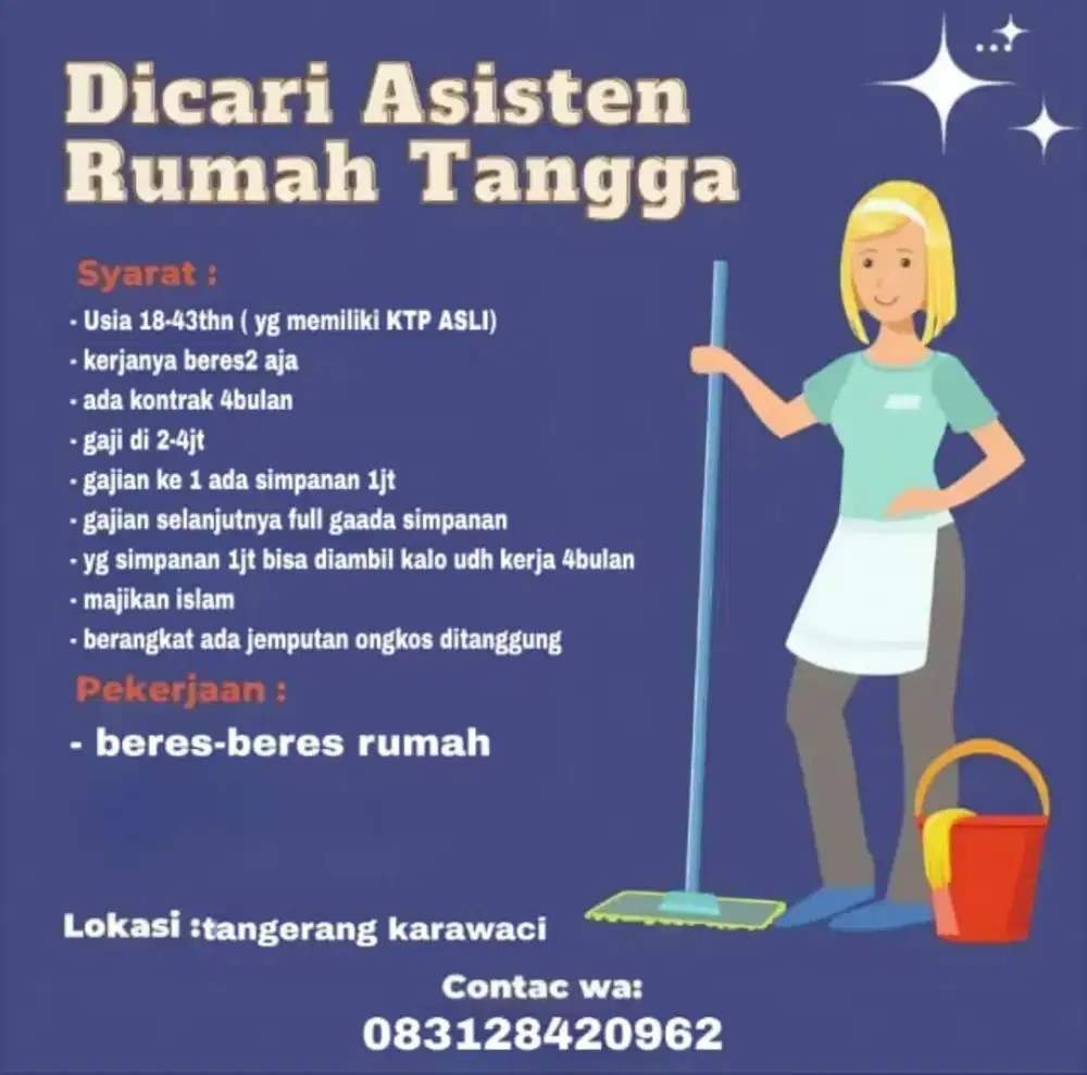 Loker Asisten rumah tangga untuk perempuan
