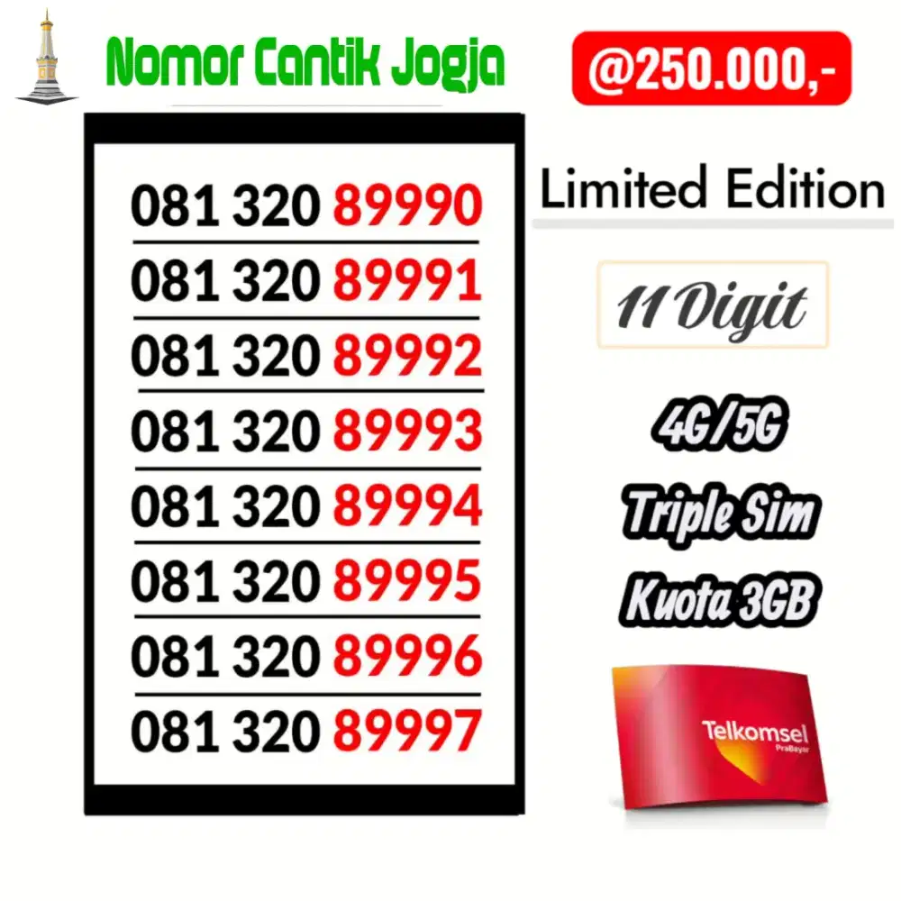 Nomor Cantik Simpati 11 Digit Kartu Perdana Telkomsel Limited