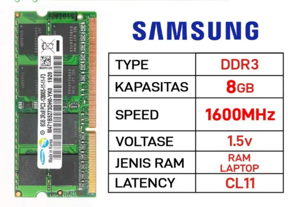 RAM LAPTOP SAMSUNG DDR3 8GB 1600MHz PC 12800 1.5v ORIGINAL RAM SODIMM