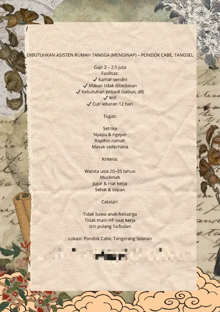 Dibutuhkan Asisten Rumah Tangga