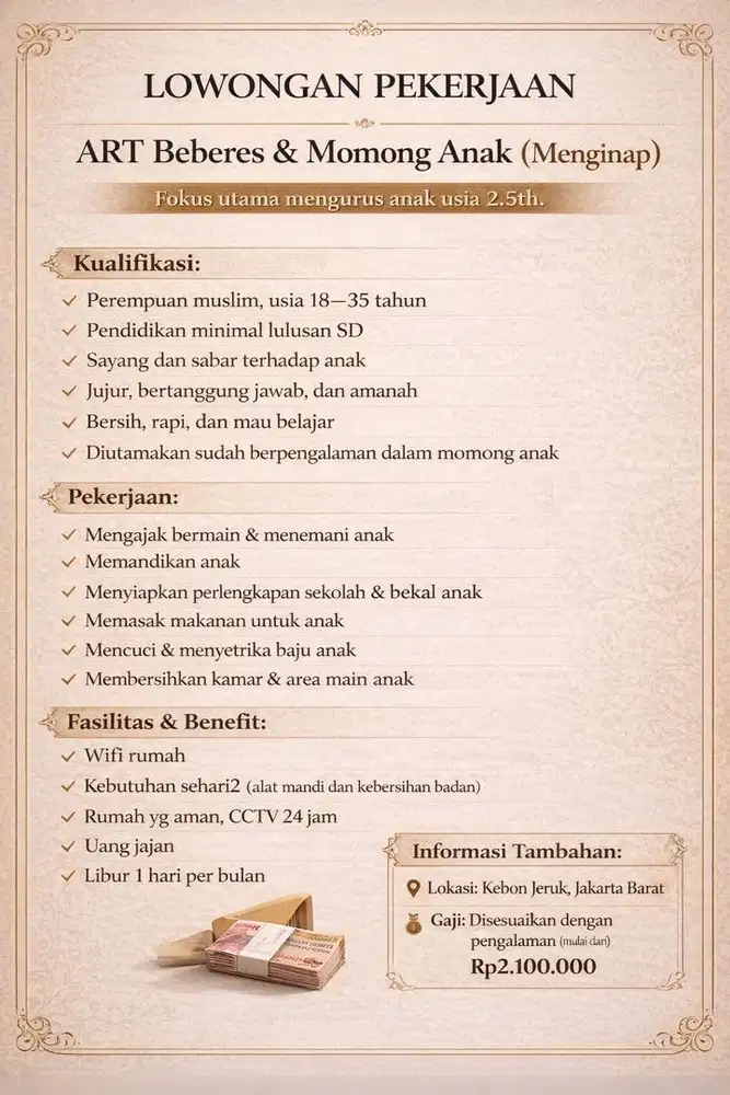 Pekerjaan ART Momong & Beberes