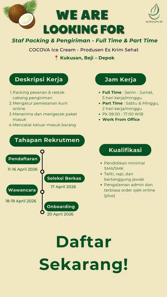 Staf Packing & Pengiriman COCOVA Ice Cream