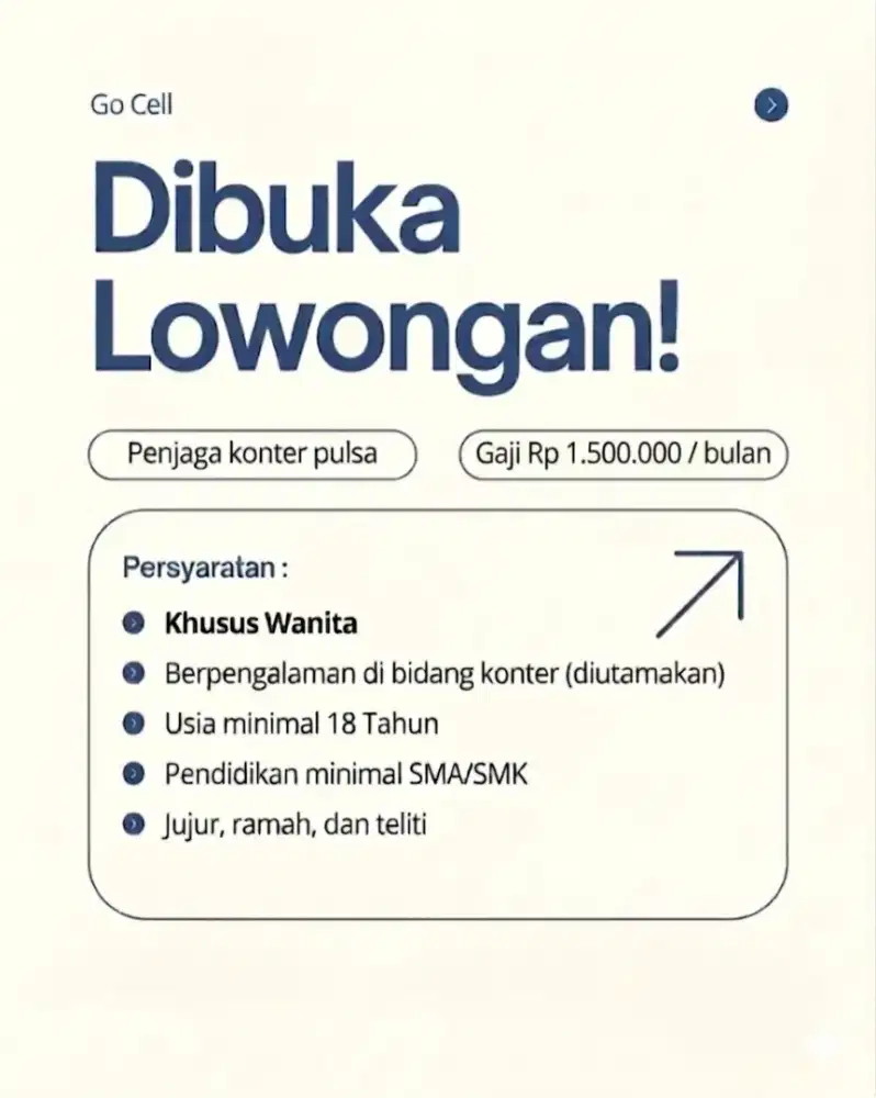 Dibutuhkan Karyawati Jaga Konter Pulsa
