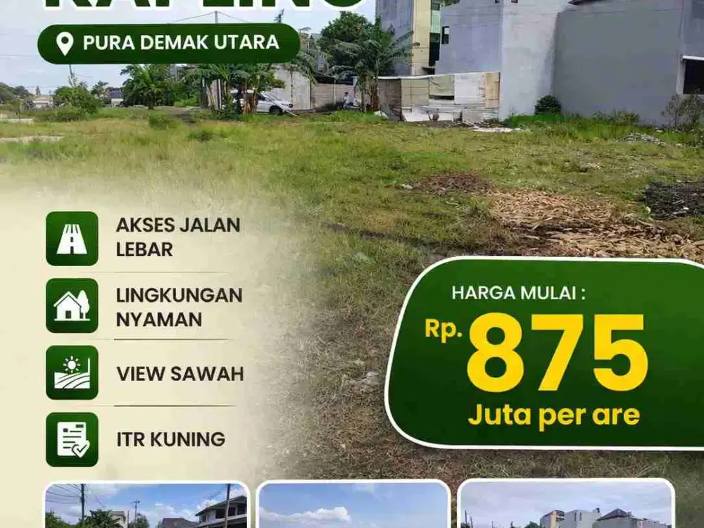 Jual Tanah 160meter Lokasi Jl Pura Demak Hadap Selatan area Strategis & Tidak Banjir Hadap Selatan & Zona Kuning