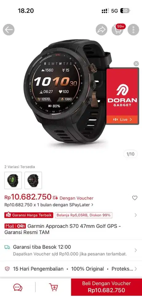 Garmin Approach S70 47mm – Jam Golf Pro, Akurasi Tinggi