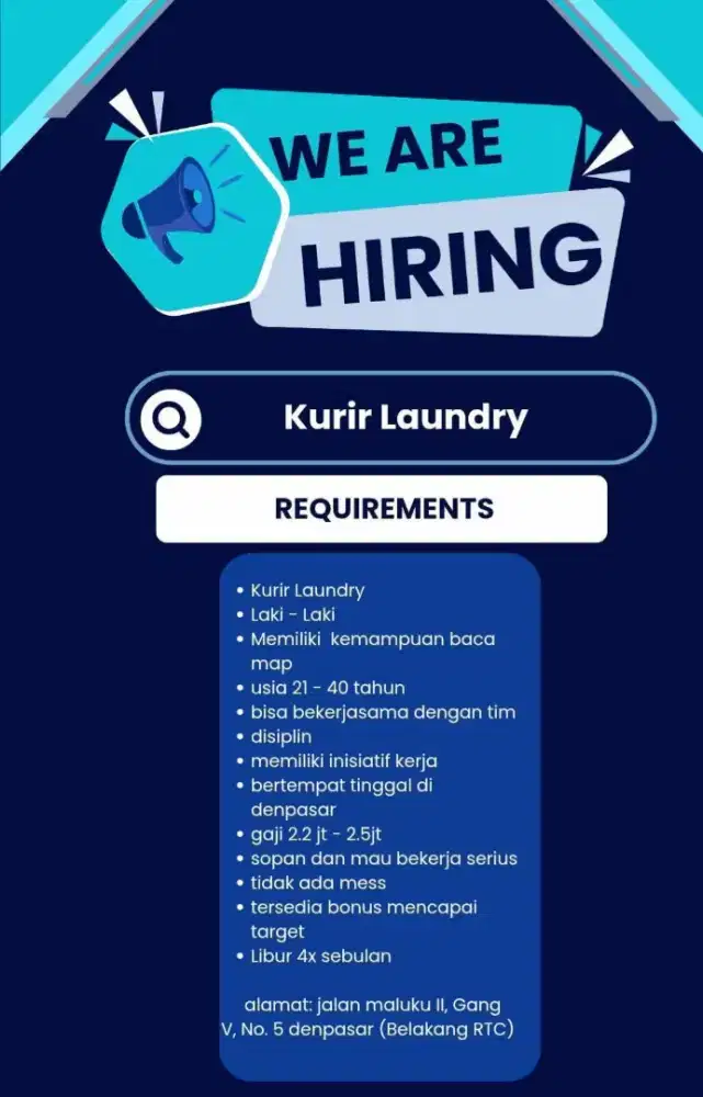 Dicari Driver Laundry PartTime / FullTime