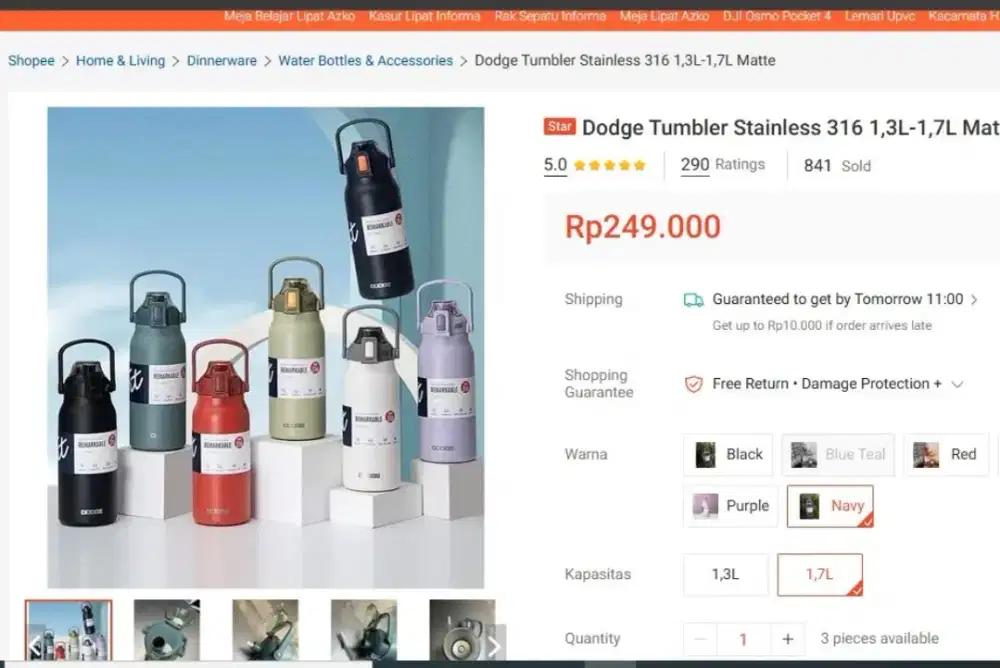 SALE! Dodge Botol Tumbler Srainless 316 1.7 L Murah Bagus Baru