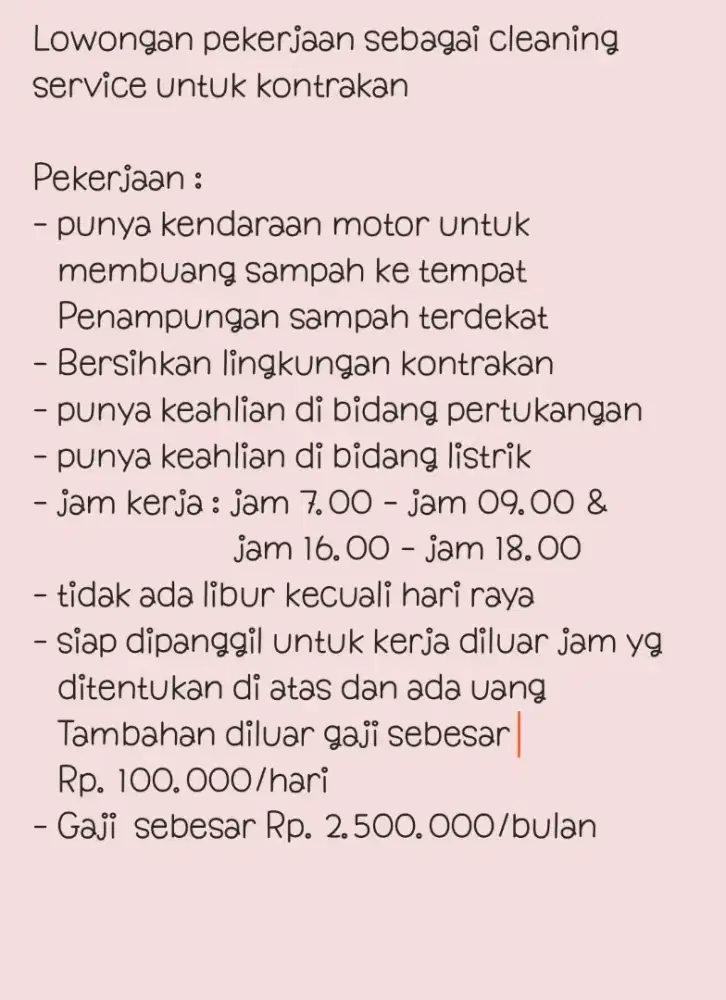 LOWONGAN KERJA CLEANING SERVICE