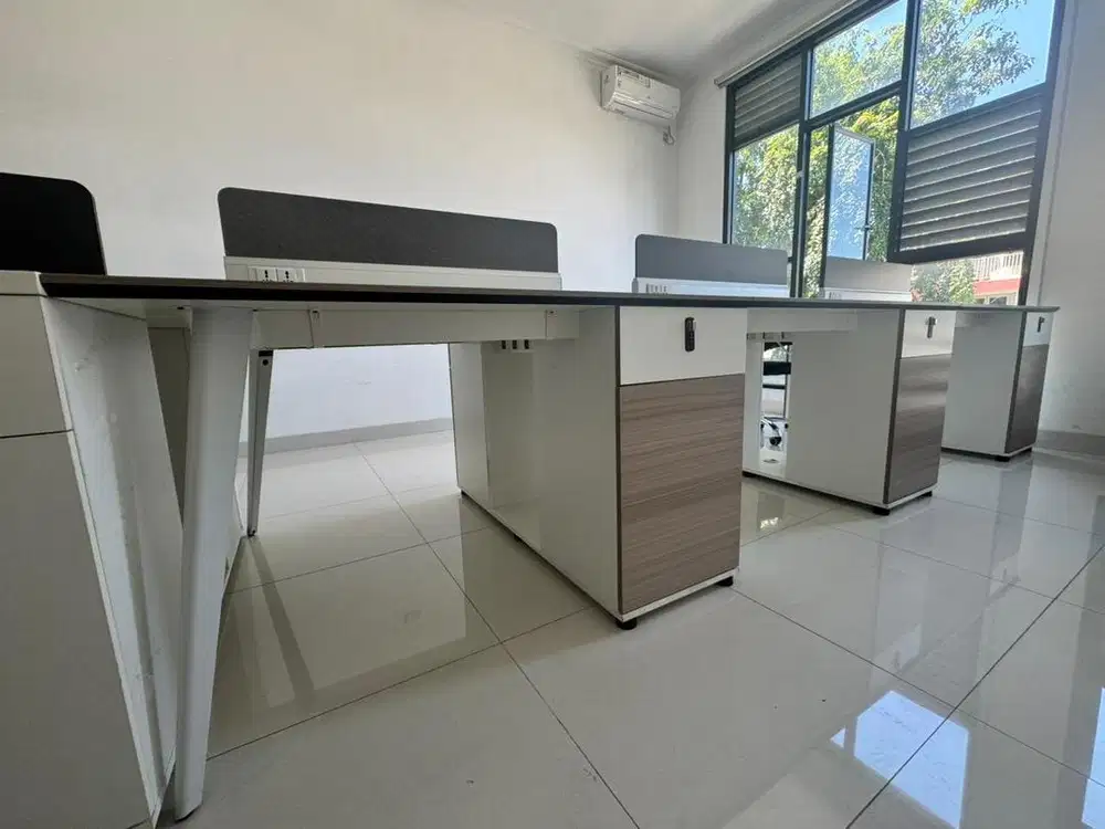 Meja kantor minimalis 6 orang kunci kode laci bonus kursi