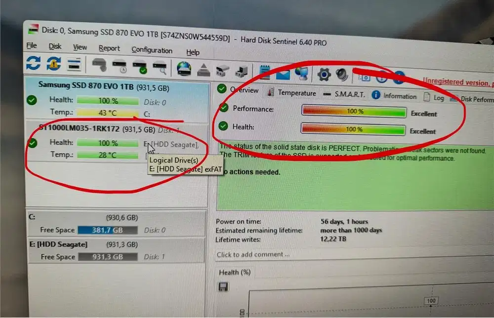 Seagate HDD 1TB health 100%