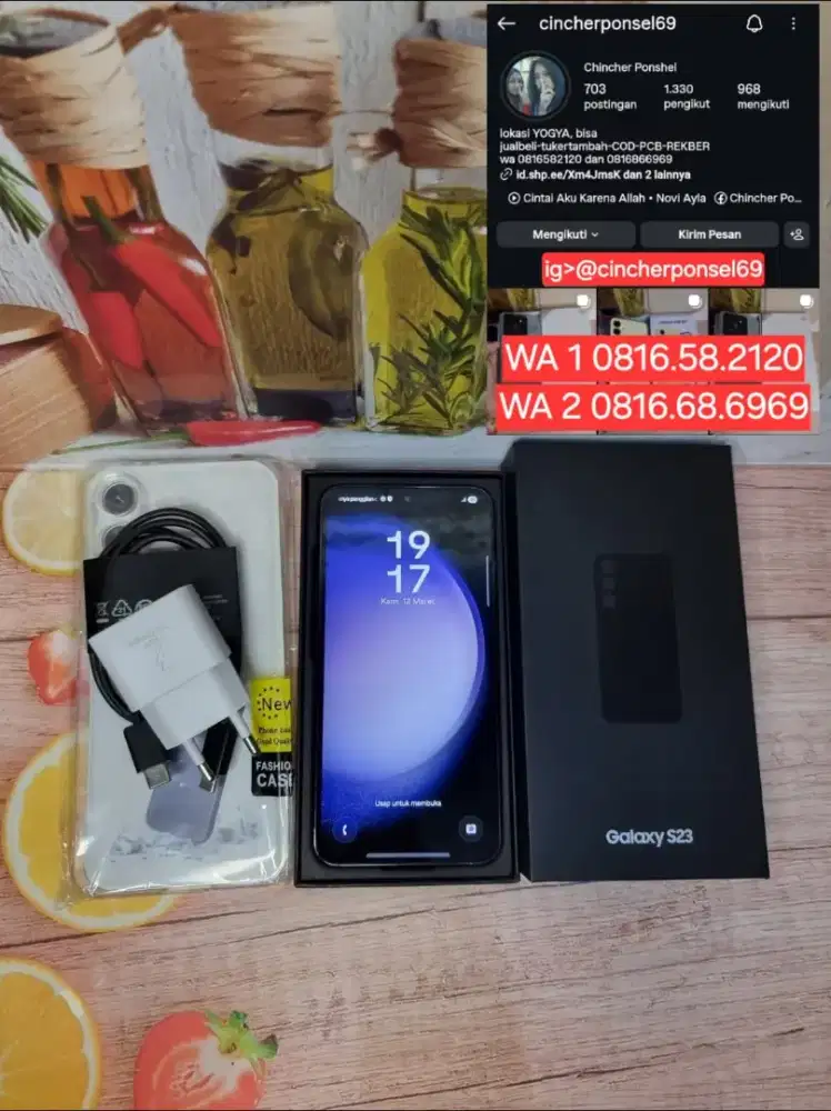 Jual hp tangan pertama Samsung s23 8/256 istimewa likenew free adaptor