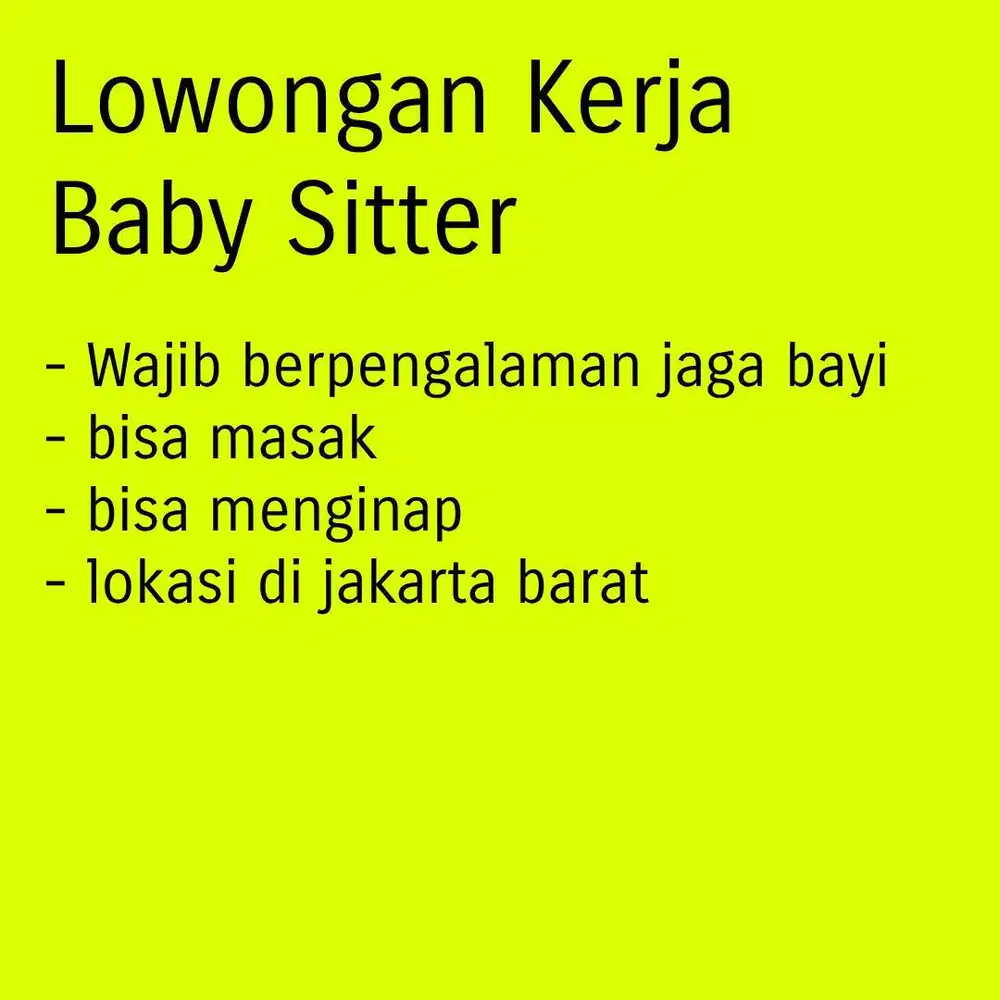 Lowongan kerja Baby sitter & ART