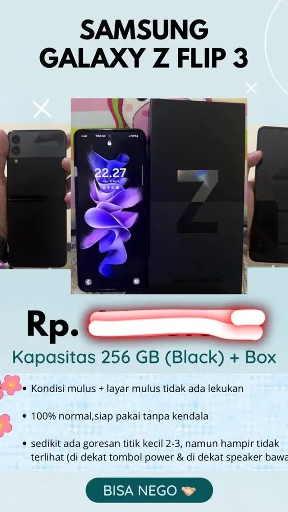 ( 3 jt an )Samsung Galaxy Z Flip3 5G 256GB – Black