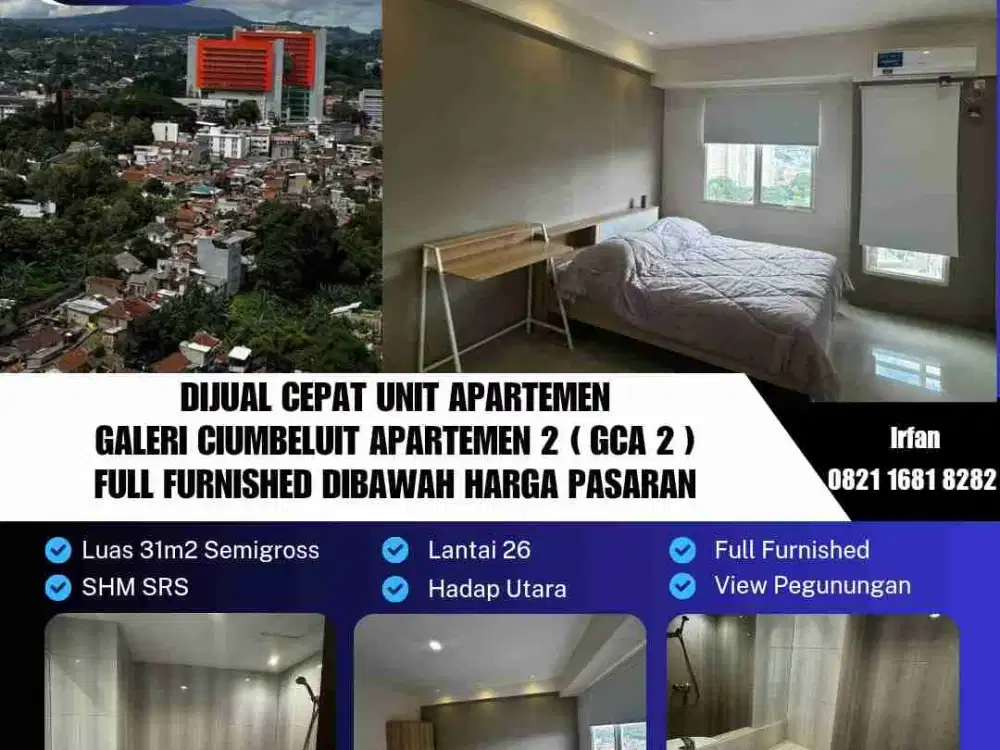 Dijual Cepat Unit apartemen
galeri ciumbeluit Apartemen 2 ( GCA 2 )
Full Furnished Dibawah Harga Pasaran