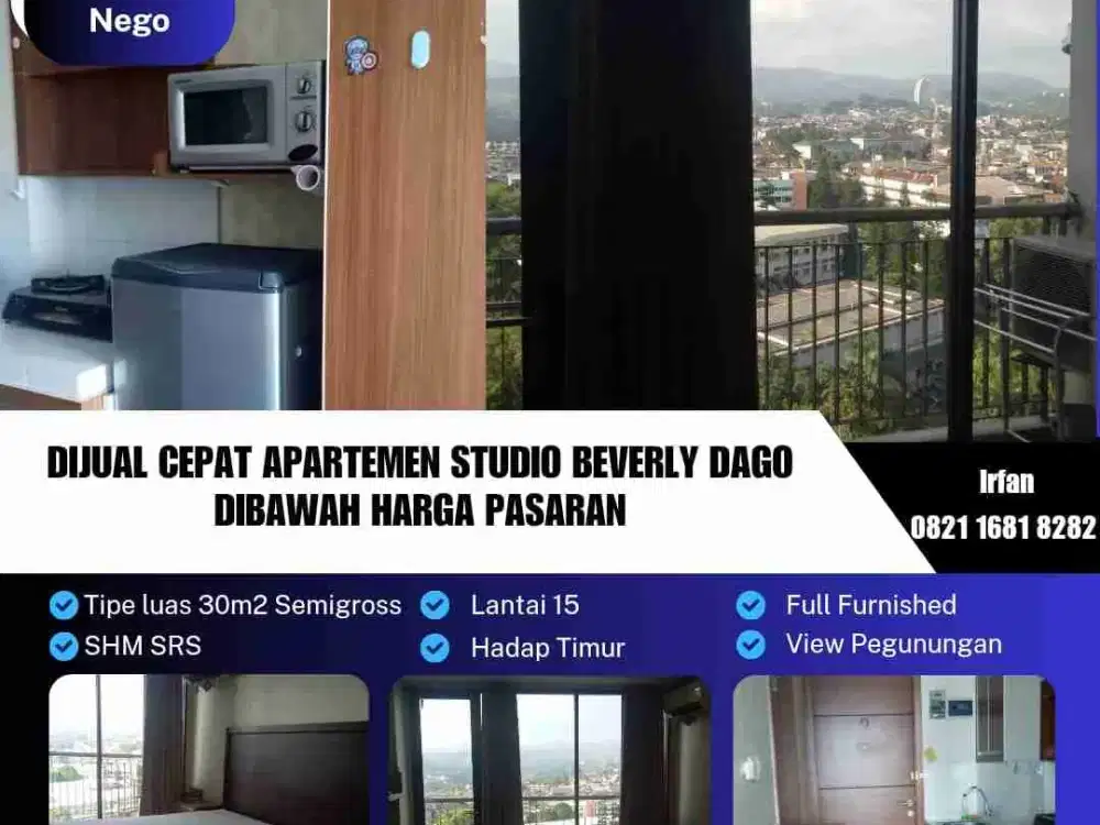 Dijual Cepat Apartemen Studio Beverly Dago, Harga Dibawah Pasaran
Full Furnished