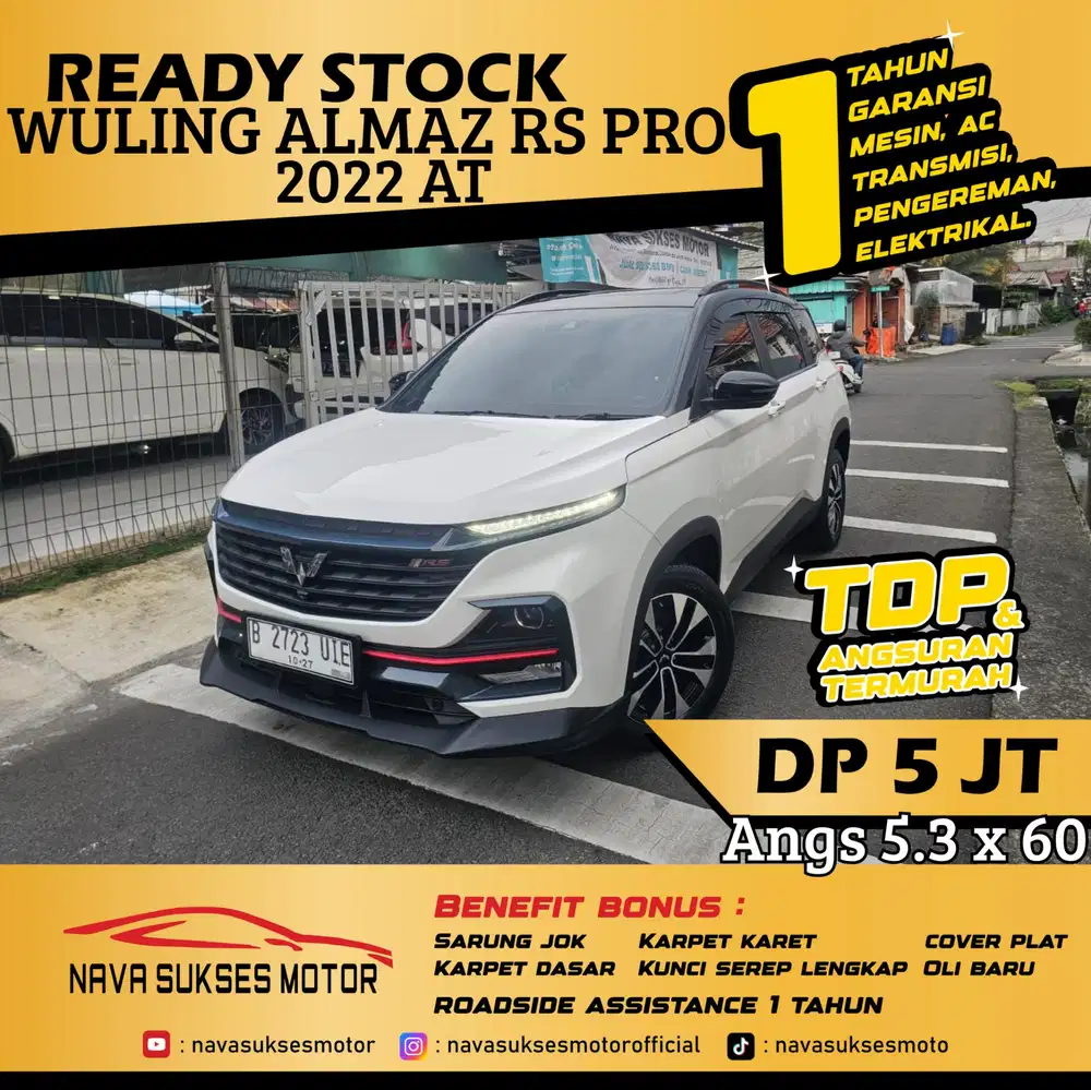 TDP 5 Jt Angs Termurah Wuling Almaz RS Pro 2022 Matic Putih Low Km