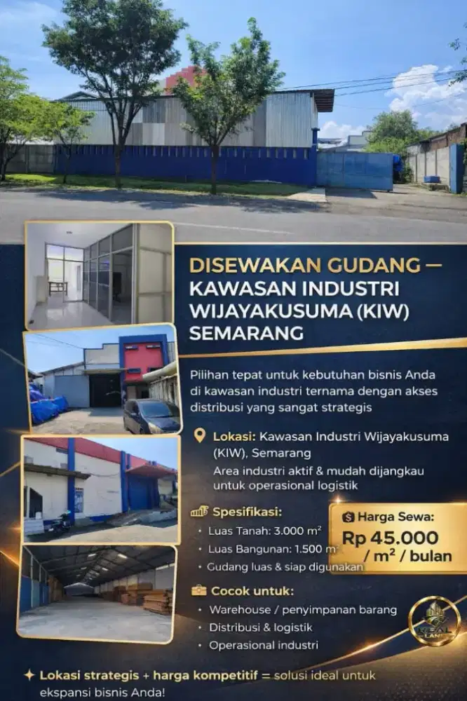 Gudang di sewakan kawasan industri Wijaya Kusuma Semarang