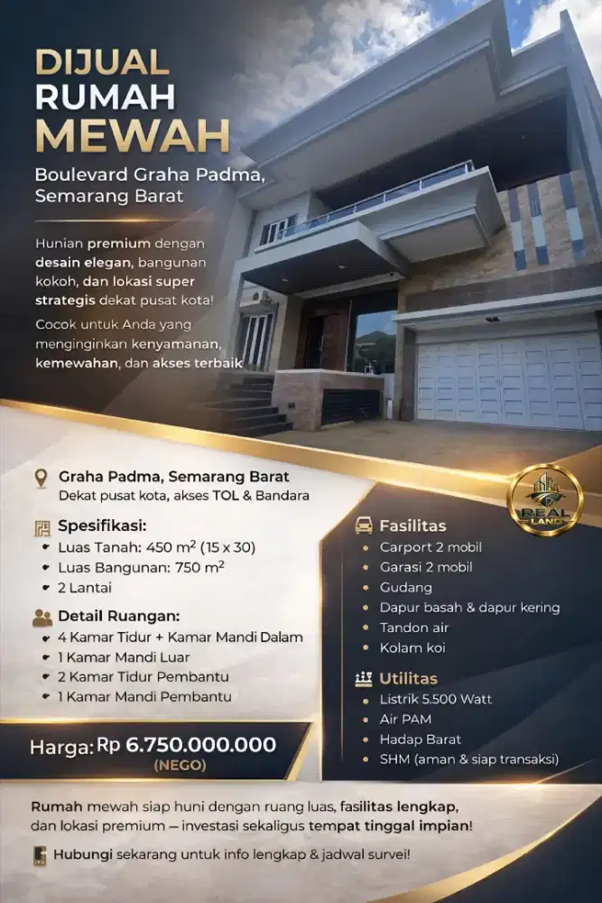 RUMAH MEWAH DIJUAL DI GRAHA PADMA BOULEVARD SEMARANG