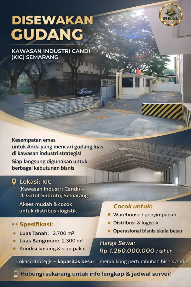 Gudang besar disewakan di kawasan industri candi Semarang