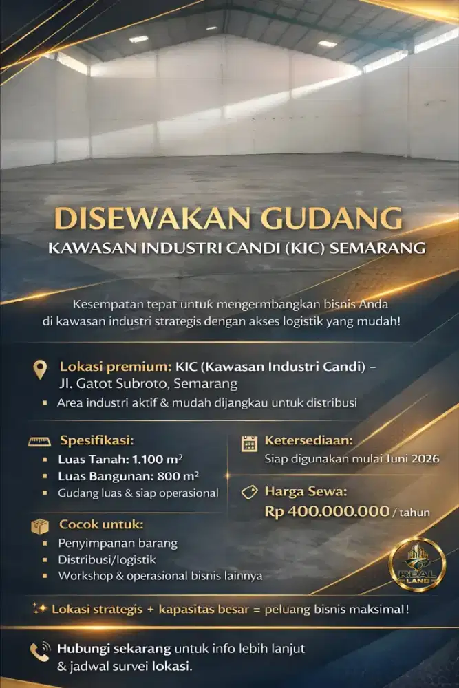 GUDANG DISEWAKAN KAWASAN INDUSTRI CANDI SEMARANG