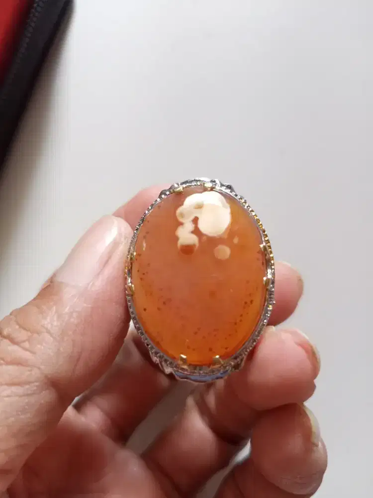 Batu Cincin Akik Permata Natural Agate Baturaja Totol Cumi Unik Antik