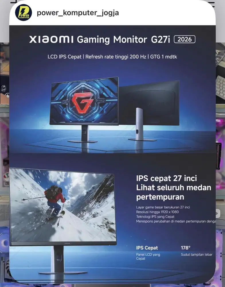 Monitor 27 inch xiaomi g27i 2026 ips 200hz 1ms desain/game mantal