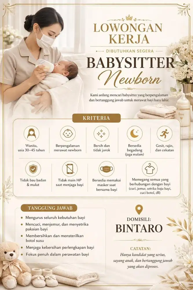 DIBUTUHKAN BABY SITTER NEWBORN