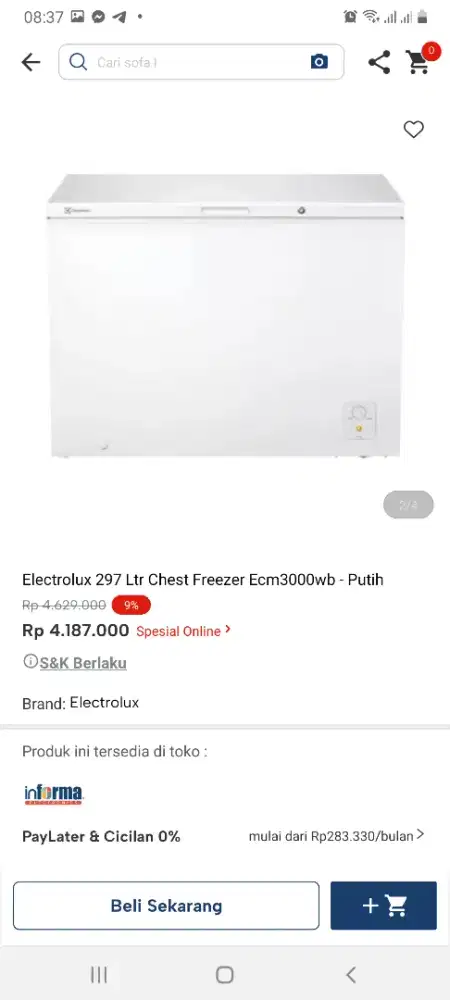 Electrolux chest frezeer 300liter