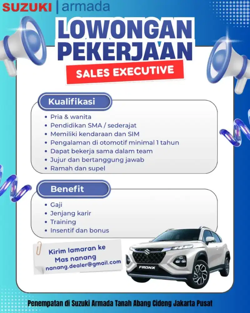 Lowongan Kerja Sales Marketing Otomotif Suzuki Mobil