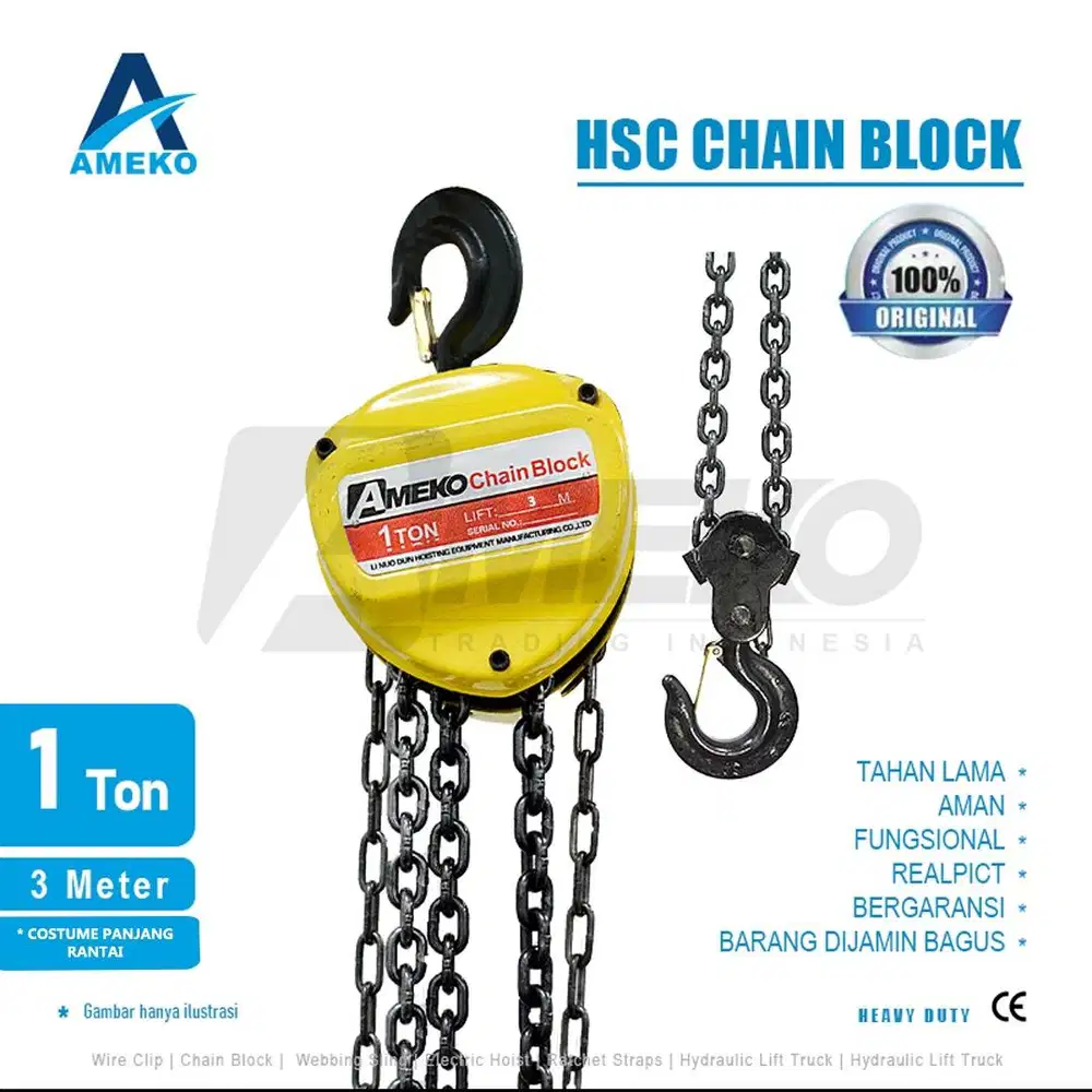 HSC CHAIN BLOCK LISENSI CHINA KAPASITAS 1 TON - AMEKO