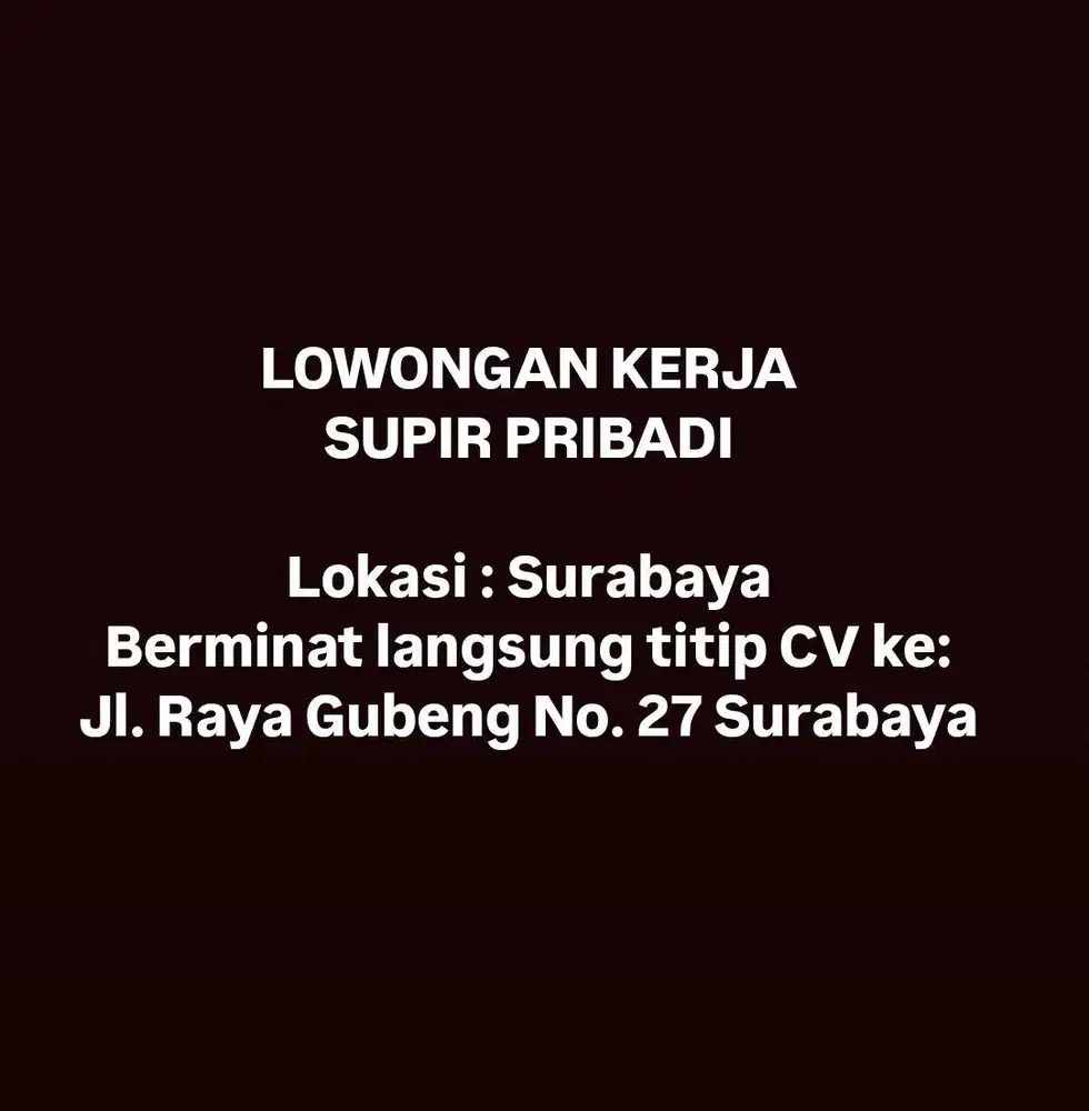 LOWONGAN DRIVER PRIBADI