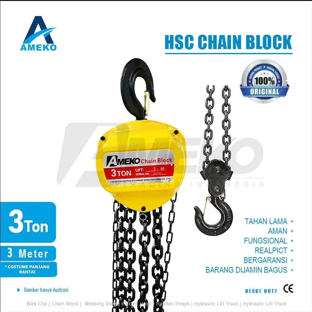 HSC CHAIN BLOCK LISENSI CHINA KAP 3 TON - AMEKO