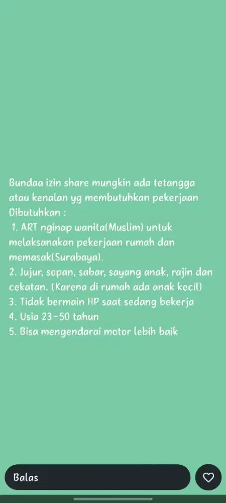 Dibutuhkan Asisten Rumah Tangga