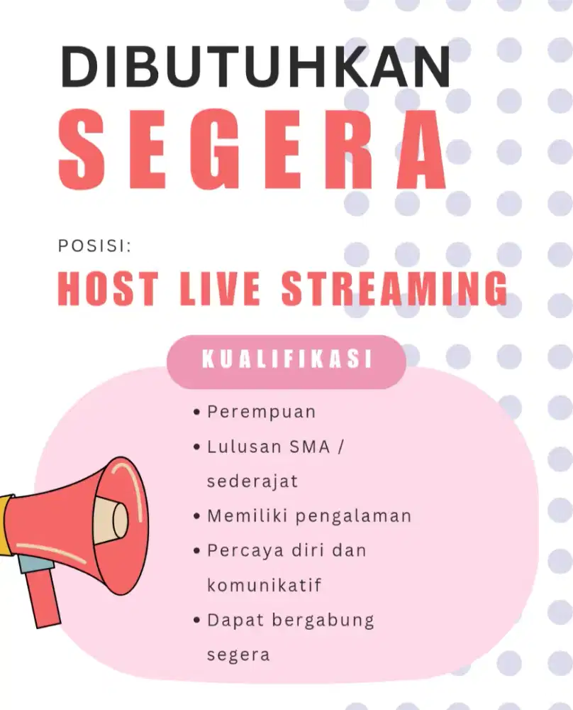 Lowongan Kerja Host Live Streaming. Dibutuhkan Segera