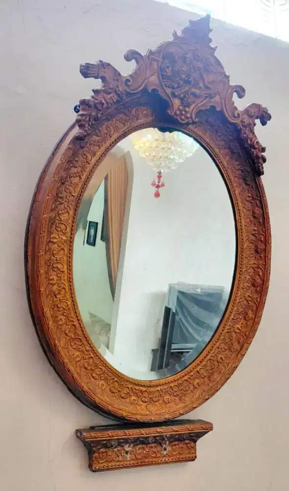 Cermin Kaca Dinding Besar Kayu Antik