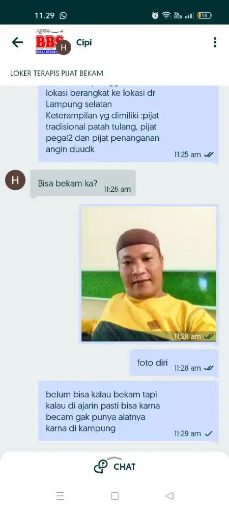 Nyari kerjaan, pijet yang ada mes nya