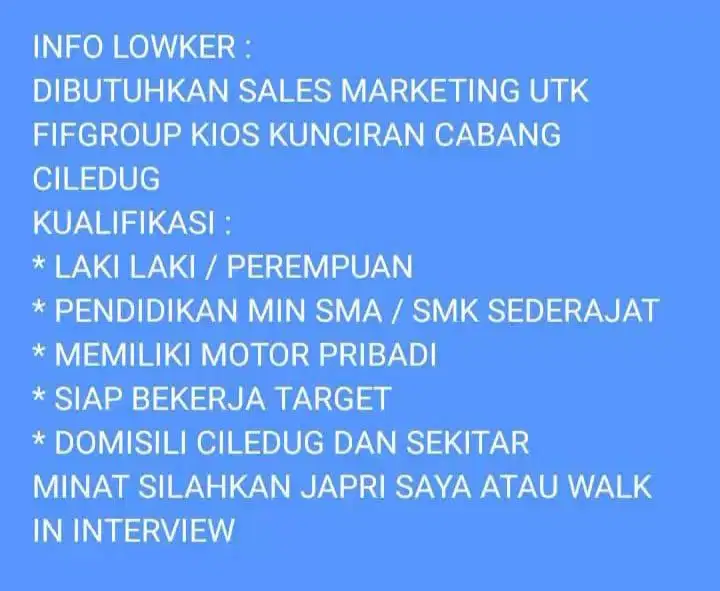 LOKER SALES MARKETING