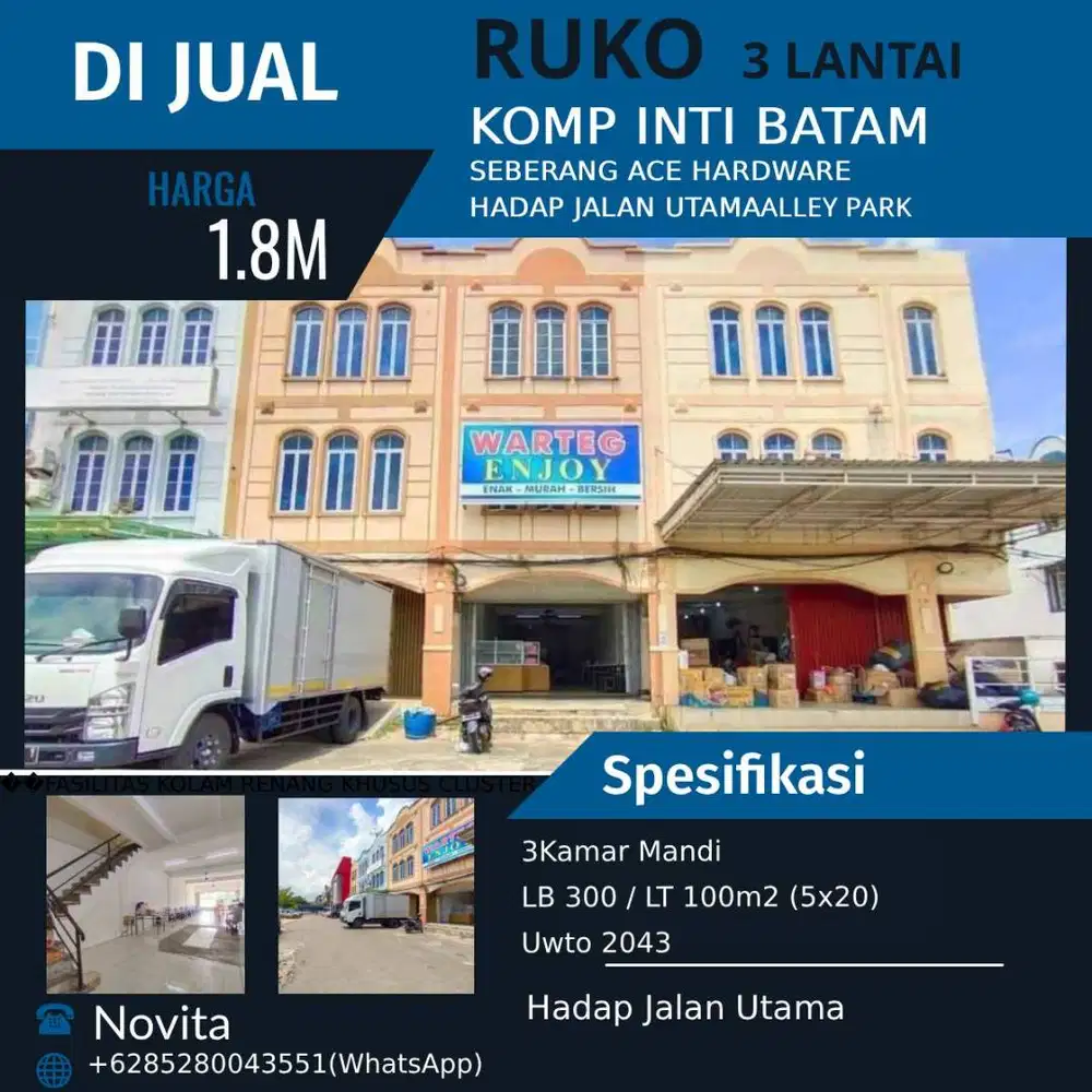 Ruko 3Lantai Siap Pakai  Komp Inti batam Seberang Ace hardware..