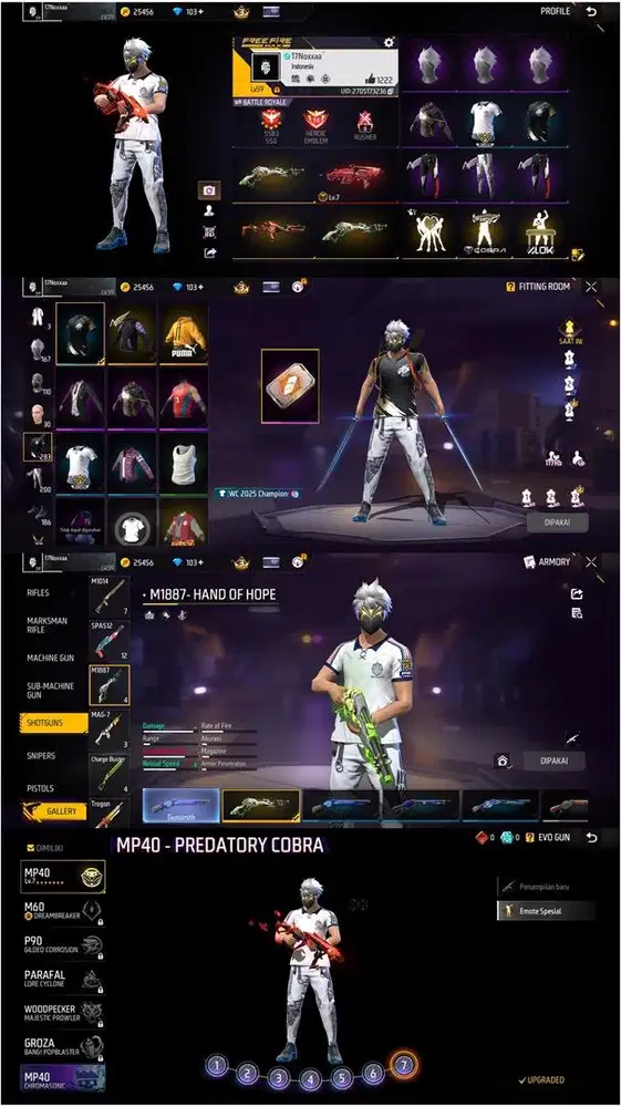 STOK AKUN FF SG LUMUT MAX1