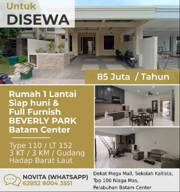 Rumah 1 Lantai Siap huni & Full Furnish BEVERLY PARK Batam Center.