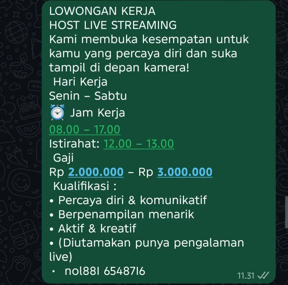 lowongan pekerjaan Live streaming