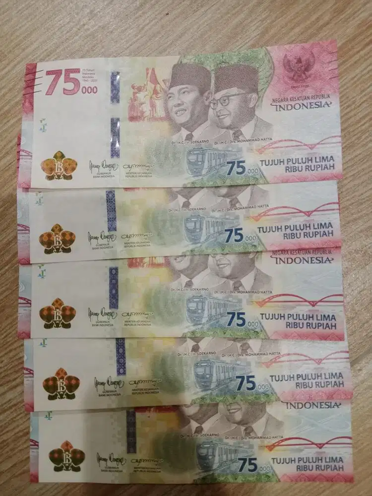 UANG Rp 75000 / 75 ribu / 75 rb Edisi Spesial HUT RI ke 75 (5 lembar)